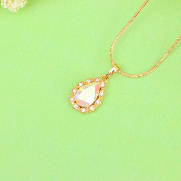 "Elegant Teardrop Rose Gold Pendant with Iridescent Stone Accent, XPPT1515 - Picture 7 of 11